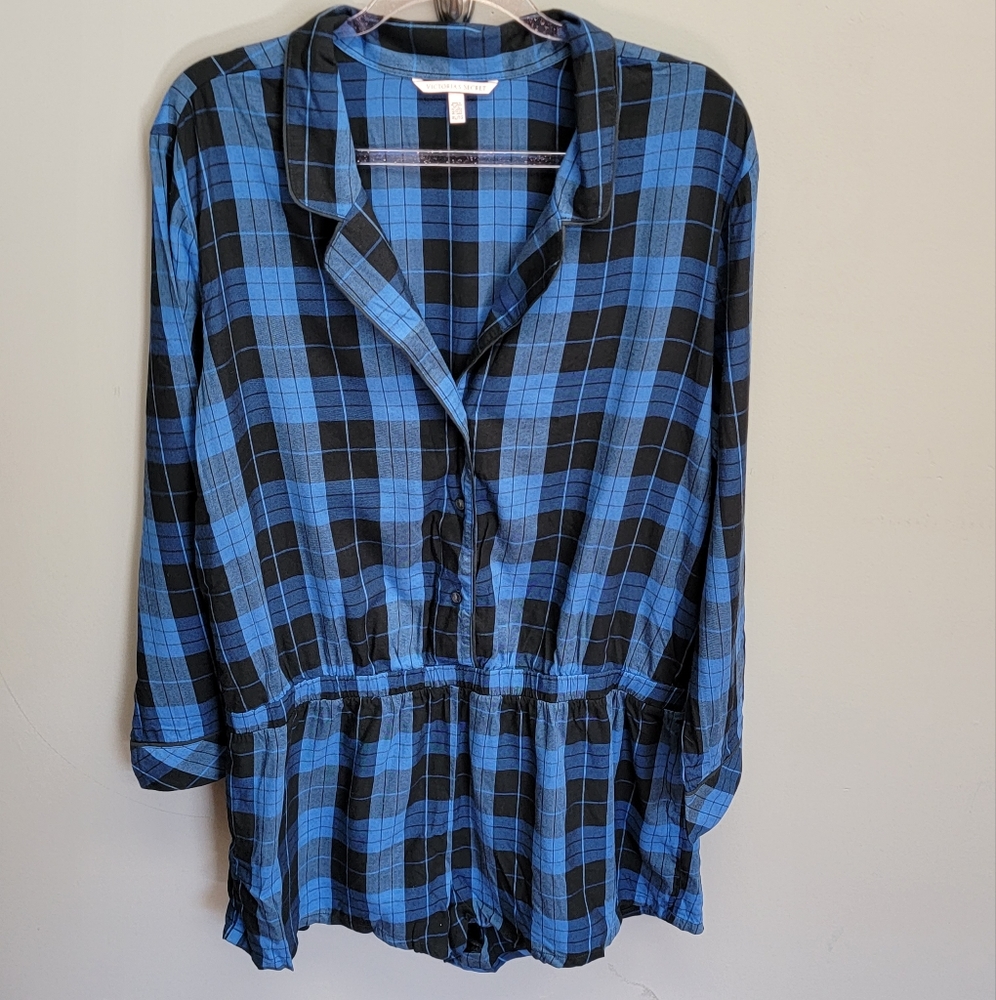 Victoria's Secret NWOT Blue Plaid Flannel Romper Women's Size XL